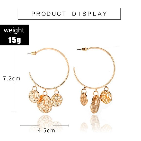 Big Statement Coin Drop Hoop Earring Gold - Picture 3 of 3
